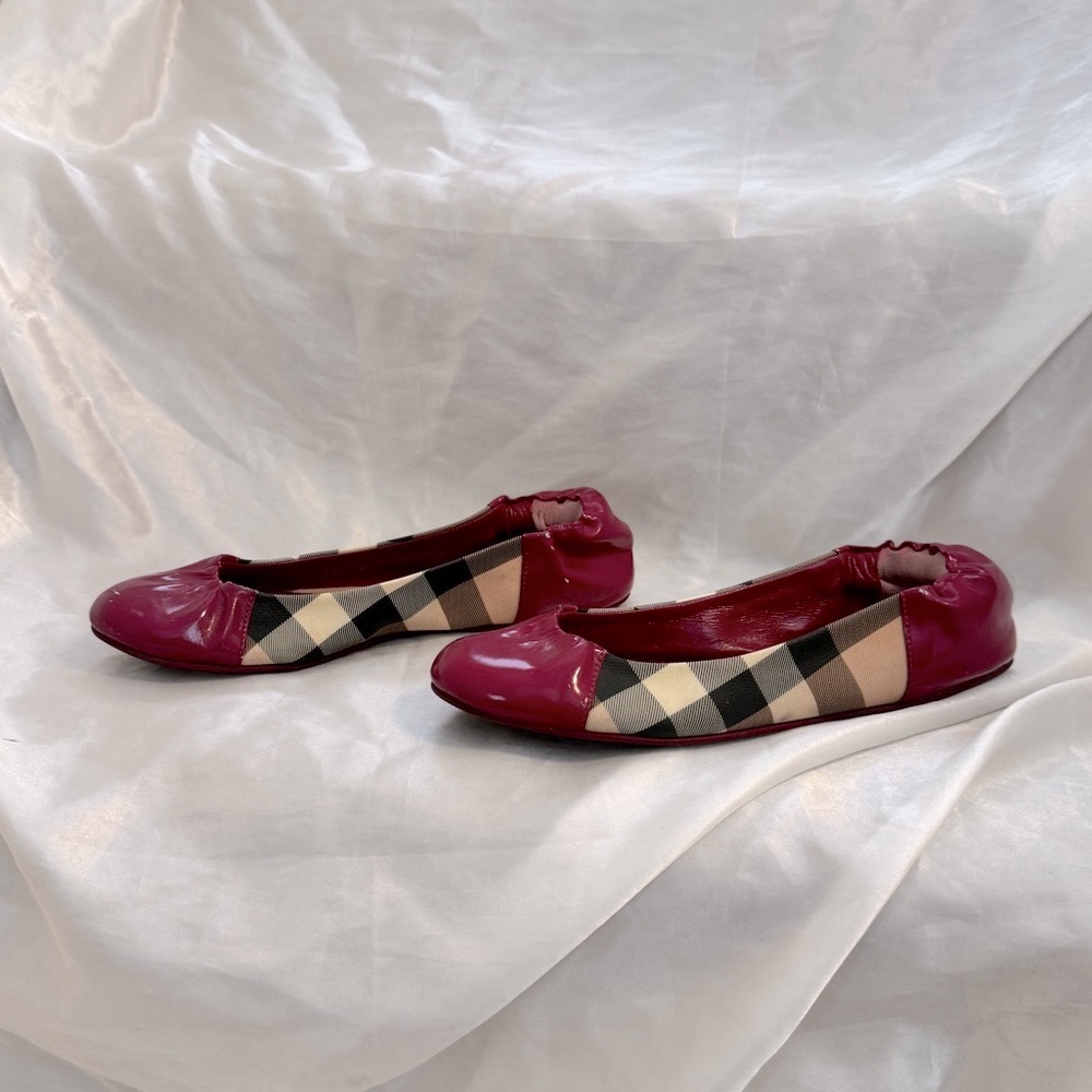 Burberry Pink Patent Leather and Nova Check Coated Canvas Scrunch Flats